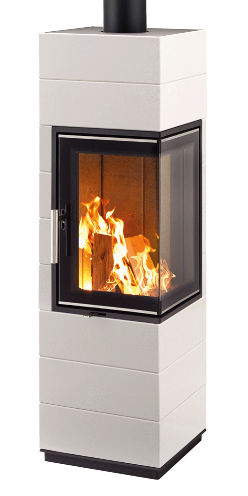 kamīnkrāsns leda corna balta ar sānu stiklu