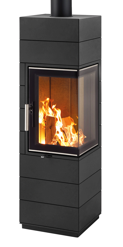 kamīnkrāsns leda corna melna ar sānu stiklu