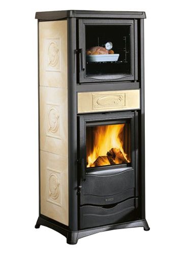 kamīnkrāsnis la nordica rossella plus forno evo ar pergamenta krāsas keramikas apdari